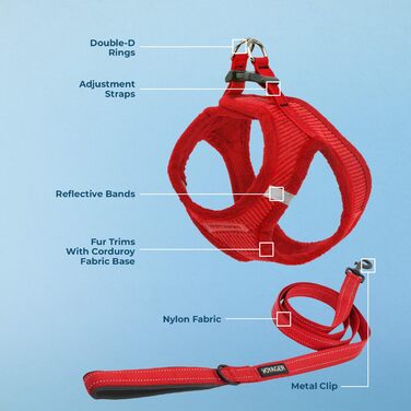 Шлейка для собак Voyager Step-In Plüsch, м'який плюш, червоний вельвет, для малих і середніх порід, комплект з повідцем, XL (груди 52,1-58,4 см), Best Pet Supplies
