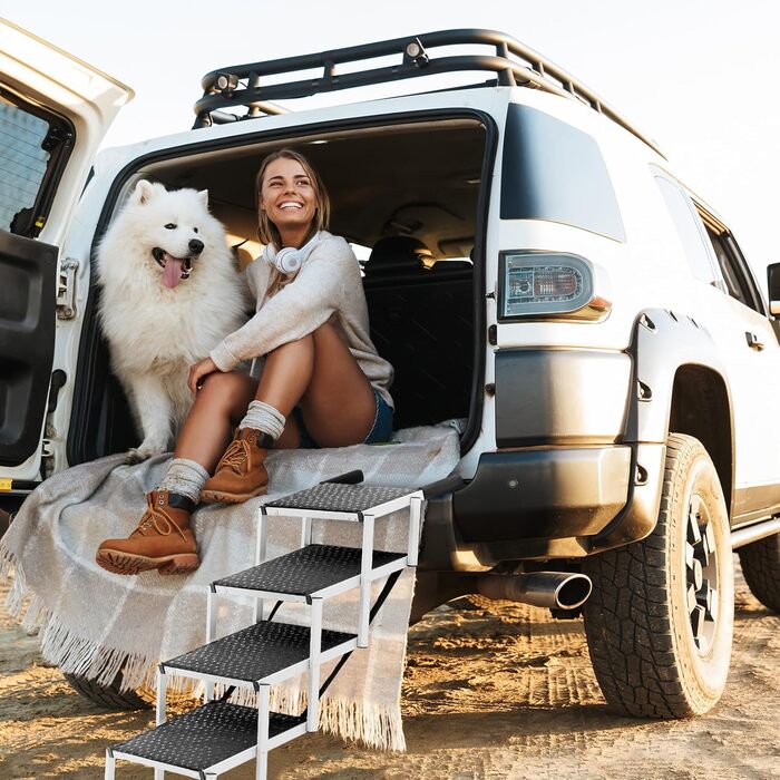 Сходинки для собак великих порід, 4 сходинки, алюмінієва рамка, для автомобіля, SUV, вантажівки, високого ліжка, дивану. Максимальне навантаження 68 кг, ширина 43,2 см, висота 63,5 см