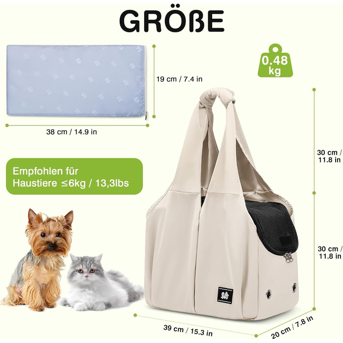 Сумка-переноска для собак та котів ALLSOPETS, легка, дихаюча, зручна для подорожей, відпочинку на природі та кемпінгу (крем-бежевий)