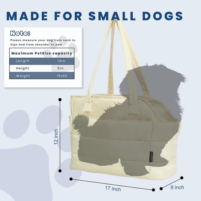 Легка переносна сумка для собак до 6,8 кг, степкова сумка-переноска для цуценят, з карабіном для безпеки, дамська сумка для собак для подорожей/покупок (Бежева)