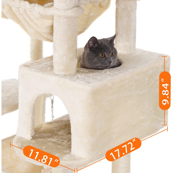 Котячий будиночок Heybly XXL 185,4 см, багаторівневий ігровий комплекс для великих домашніх котів з лежаком, плетеним кошиком, м'якою площею для відпочинку та стовпчиками для дряпання (бежевий)
