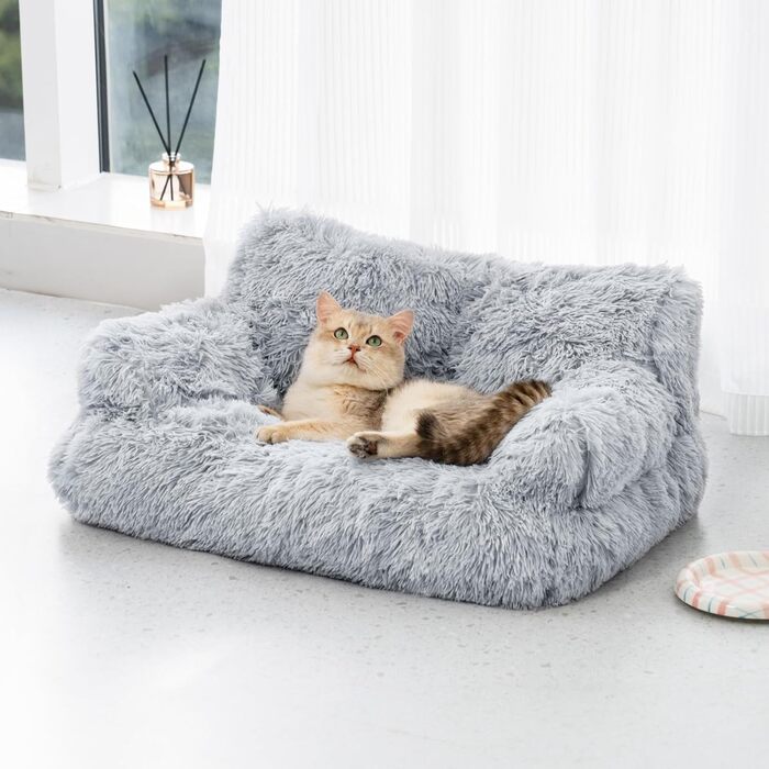 MEWOOFUN стильне ліжко для котів та собак, плюшевий диван 76x45 см, знімний і придатний для прання, сірий