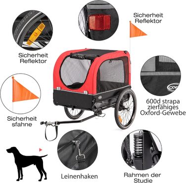 Велосипедний причіп для собак CXWXC 2 в 1: причіп та візок-перевертач, амортизація, вантажопідйомність 40 кг, червоний
