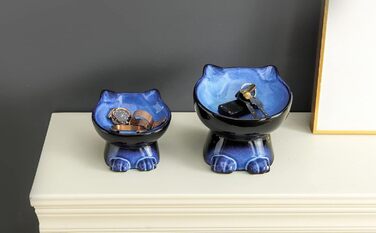 Підвищений миска для кота Nihow, 16.25 см, кераміка, для здоров'я спини, миється в посудомийній машині, елегантний синьо-чорний (192 мл/1 шт.)