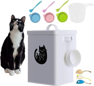 Контейнер для котячого корму JYCRA, портативний, білий, з ложкою