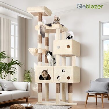 Комплекс для котів Globlazer Beige XXL 207 см з будиночком 45x35 см, платформами, стовпчиками з сизалю та кошиком