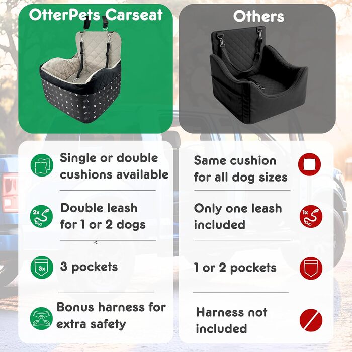 Автокрісло для собак, Memory Foam, з товстим подушками, для собак середніх розмірів до 15,9 кг, 3 кишені на блискавці, 2 ремені безпеки, шлейка в комплекті, чорний колір, розмір S