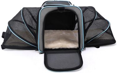 Транспортна сумка для котів та собак PETCUTE, складана переноска для собак з виймальною підстилкою, страхувальний поводок, дихаюча переноска для тварин у авто для подорожей (сірий+блакитний)