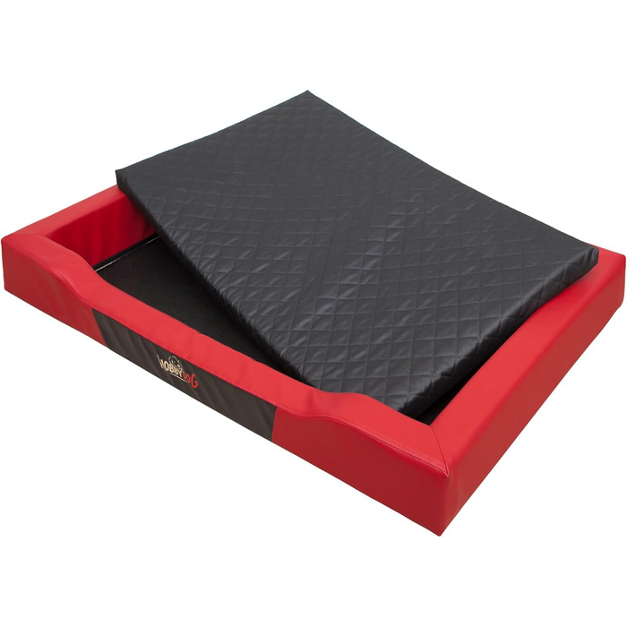 Ліжко для собак - Корзина для собак маленьких, середніх та великих порід - М'яке ліжко для собак з штучної шкіри - Знімний та пральний чохол - Deluxe - Розмір M - Червоний M - 93 x 62 см Червоний