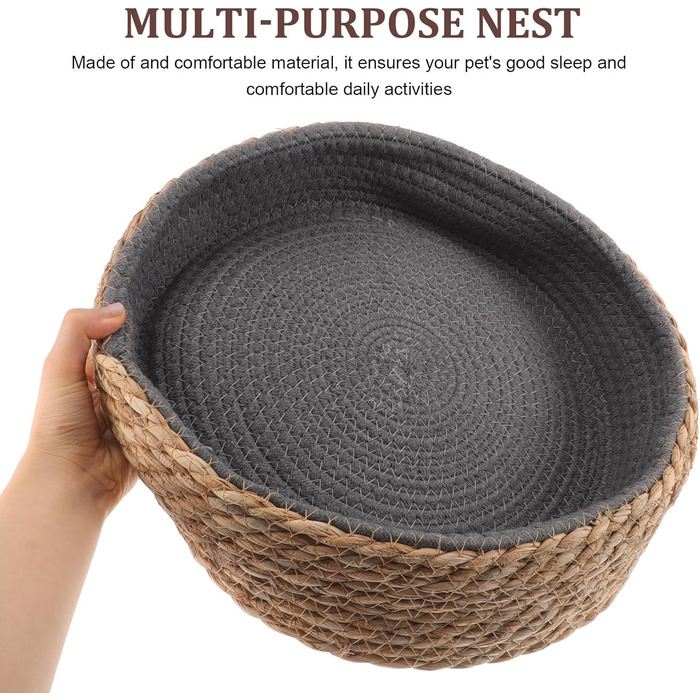 Кругле ліжко для собак та котів POPETPOP з ротангу, 35x35x8 см - миється та дихає, ідеально для вітальні та спальні