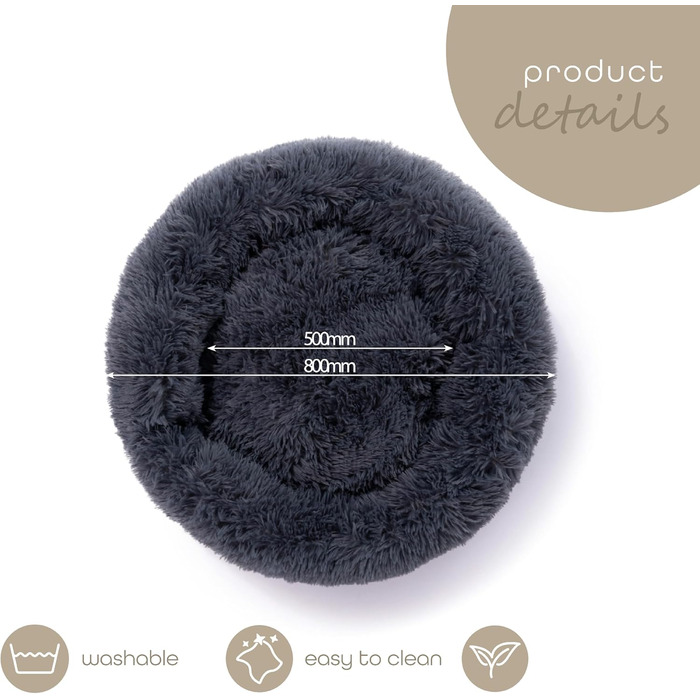 М'яке ліжко для собак та котів Paco Home, Donut, антрацит, Ø100 см