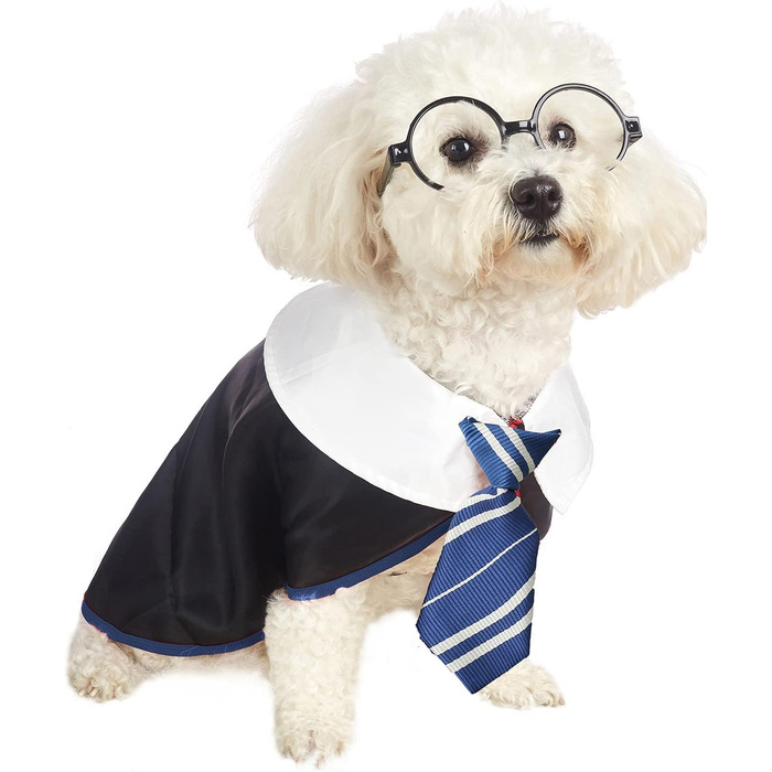 Сорочка для собак на Хелловін Impoosy, кумедний костюм кота-чаклуна, мила одяг з окулярами (розмір M, обхват шиї: 35,6 см), блакитний