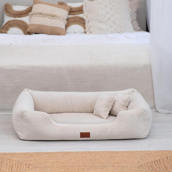 Ортопедичний лежак для собак Candy, великий, середній, маленький - м'яке ліжко для собак, килимок, з плюшу, антиковзаюче, м'яке, довговічне, зносостійке, міцне (XXL+|130x100см, кремовий)