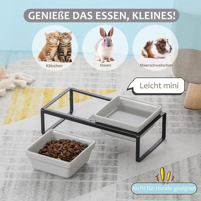 Підвищена годівниця для котів та собак сірого кольору, з підставкою, з подвійної кераміки, 2 x 280 мл