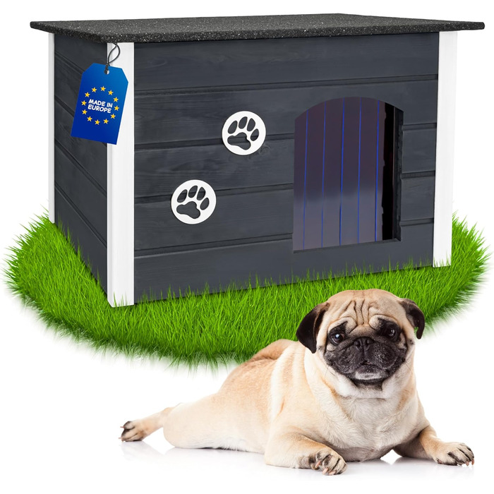 Будка для собак середніх порід Outentin - тепла, зимостійка, сірого кольору, 76x60x60 см