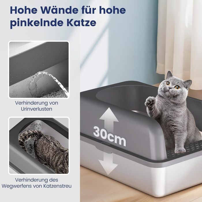 Лотки для котів Katzenklo Edelstahl XL: нержавіюча сталь, 60x40x30 см, з лопаткою та килимком, для великих котів