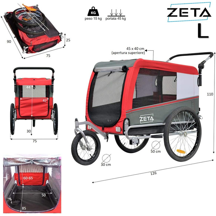 PAPILIOSHOP: Причеп для собак та котів, вагон для домашніх тварин, 3 розміри, Оранжевий L