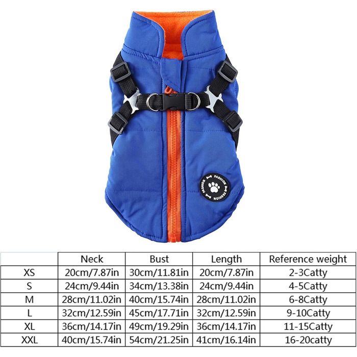 Тепла куртка для собак на блискавці, водонепроникна та вітронепроникна, перевертається, блакитна, розмір S