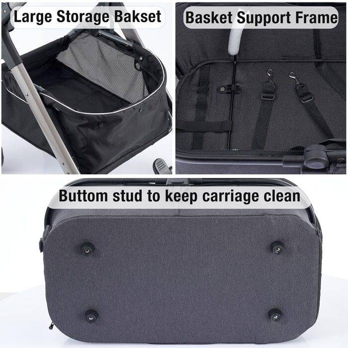 Візок для тварин для маленьких та середніх собак, котячий візок, система подорожей, чотириколісний візок для собак з пеленатором, вхід на блискавці/тримач для напоїв/кошик для зберігання
