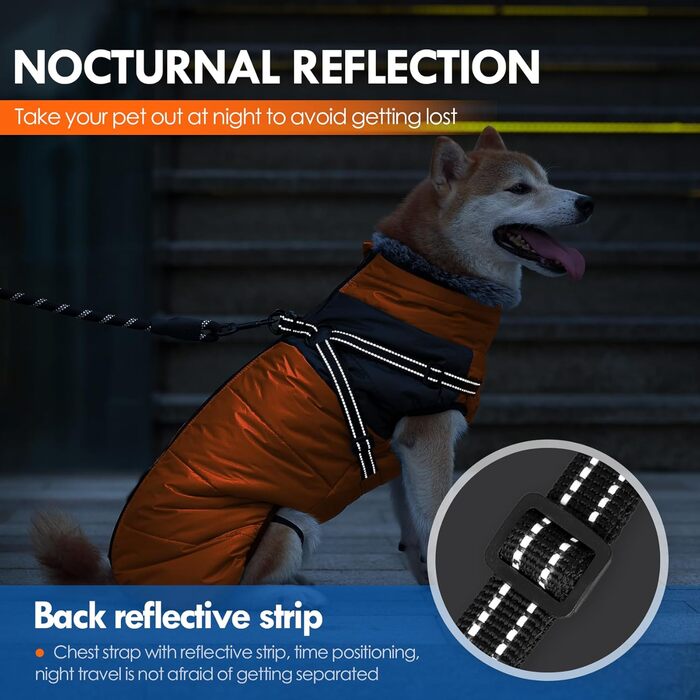 Зимовий теплий пуховик для собак, водонепроникний та вітронепроникний, з інтегрованим шлейкою, світловідбиваючими елементами та блискавкою - ідеальний для холодної погоди та снігу (Помаранчевий, S)