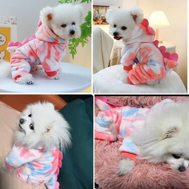 Костюм динозавра для собак, зимовий халат для цуценят, теплий халат з капюшоном, блакитна куртка для холодної погоди, теплий одяг для домашніх тварин на Різдво, Хелловін (Рожевий, M)