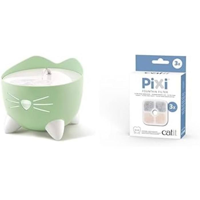 Питний фонтан Catit Pixi для котів, 2,5 л, м'ятно-зелений + фільтри для фонтану Catit Pixi, 3 шт.