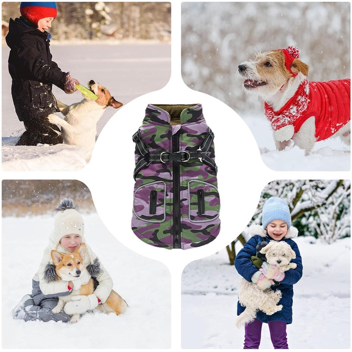 Зимова куртка для собак, теплий зимовий плащ для собак - світловідбивна куртка для собак, жилет для собак з інтегрованим шлейкою для маленьких та середніх собак (фіолетовий, M)