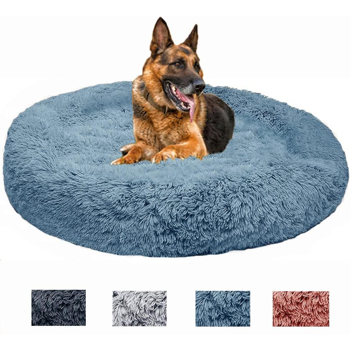 М'яке ліжко для собак Yuly, велике для середніх та великих собак, зручне та м'яке, кругла собача софа, ліжко для домашніх тварин, донат, ліжко для котів, прання (D-90см, блакитне)