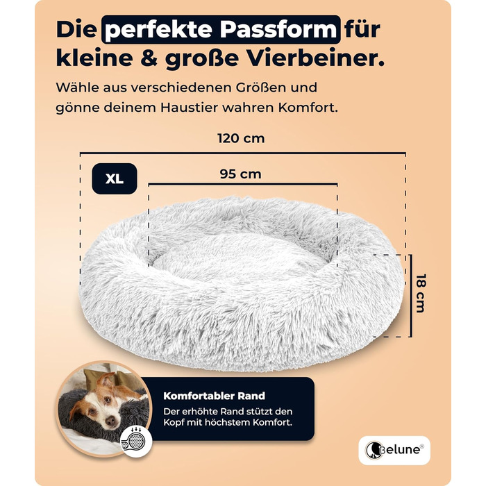 Belune® Лежанка для собак знімний чохол - Оригінал - [S, 70см] Корзина для собак, ліжко для котів, лежанка для собак, м'яка лежанка для великих, середніх та маленьких собак (XL (120см), Білий)
