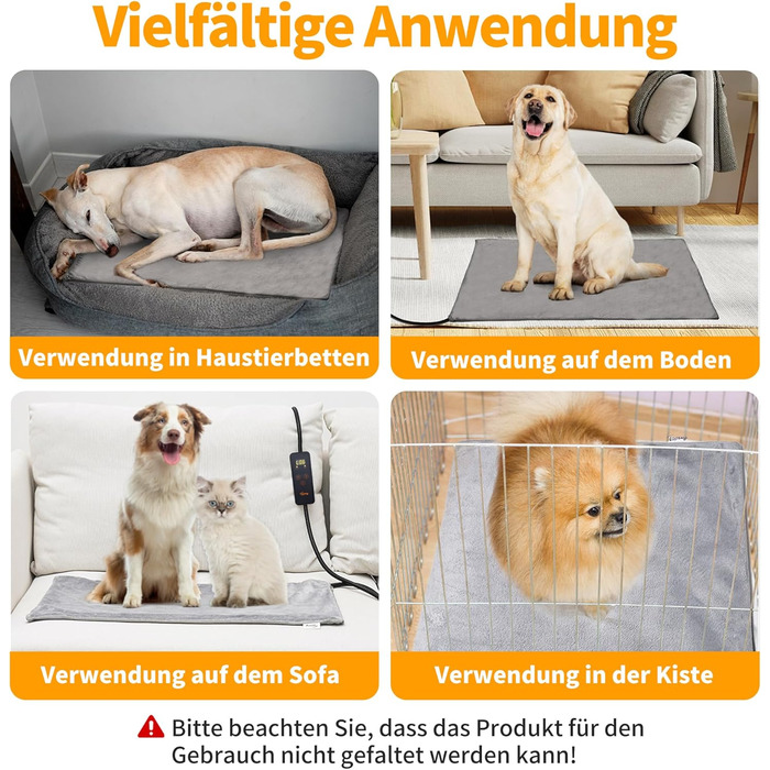 Електричний килимок для котів та собак Toozey, 45x40 см, регулювання часу та температури, безпечний, теплий, сірий