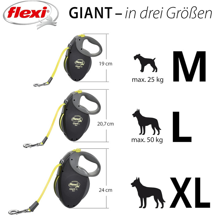 Рулетка для собак Flexi Giant Professional L 10 м, до 50 кг, чорна/неонова жовта