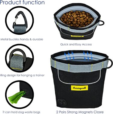 Сумка для ласощів для собак, багатофункціональна сумка для прогулянок з силіконовим кишеньком, мішок для корму для дресирування собак та дозатор ласощів, ідеальна для активного відпочинку на природі (Чорний 4 чашки) (1. Чорний 2 чашки)