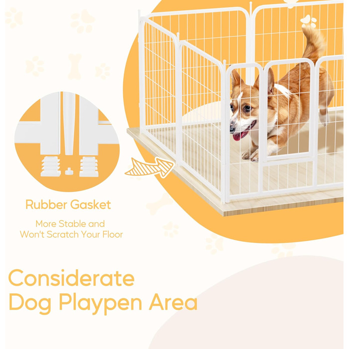 Клітка для собак HealSmart, 61 см, 8 панелей, міцна металева, портативна, для дому та вулиці, кемпінгу, двору, автодому, огорожа, приватність, тераса, білий колір