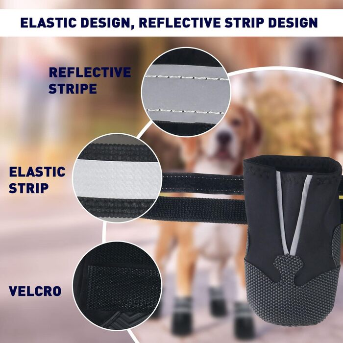 Чоботи для собак, 4 шт., водонепроникні, з антиковзким покриттям та світловідбиваючим ремінцем. Чоботи для собак, захист лап від дощу, для маленьких, середніх та великих собак (M, чорний)