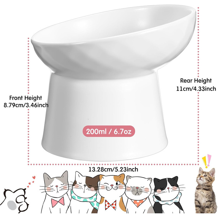 Набір мисок для котів Tanlade з підняттям, керамічні, нахилені, 4 шт. (білий та сірий)