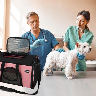 Транспортна сумка для котів та собак, дихаюча та складна, переноска для котів з регульованим плечовим ременем, знімна плюшева підстилка (рожева, S)