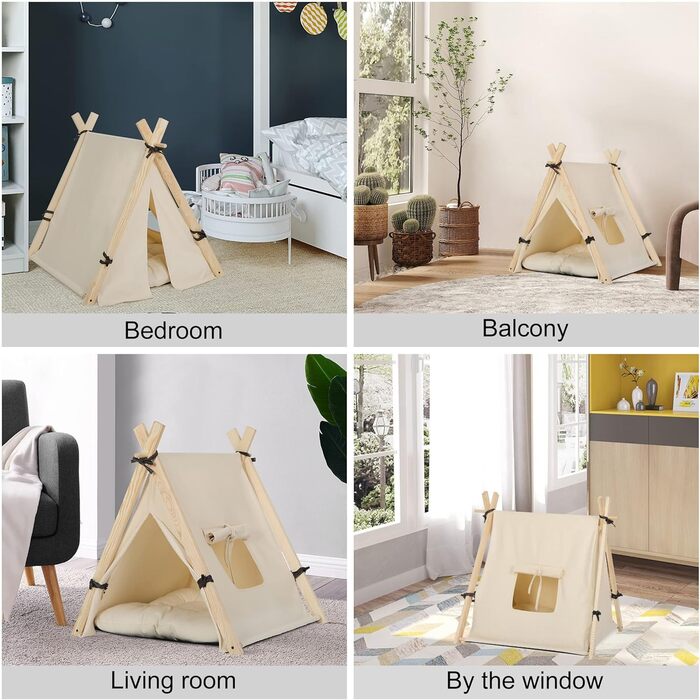 Тент для собак та котів EUGAD Tipi, білий, 60x70x60 см (M), 45x55x45 см (S), для дому