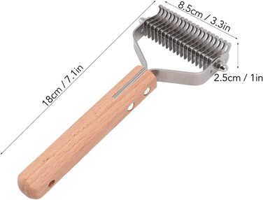 Гребінець для видалення підшерстка для тварин з нержавіючої сталі, двосторонній, з закругленими зубцями, зручна ручка з антиковзким дерев'яним покриттям, для всіх порід