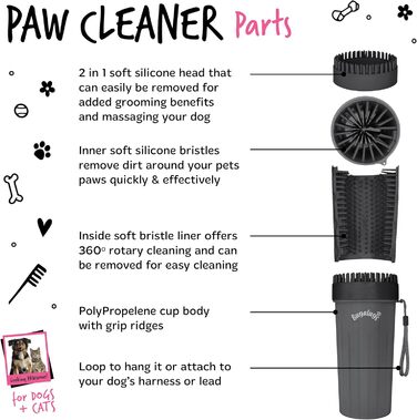 Очисник лап для собак BUGALUGS - портативний душ для лап для собак та котів (Великий, чорний)