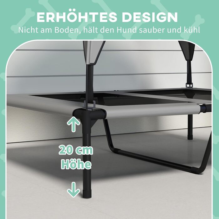 PawHut Підвищене собаче ліжко з балдахіном, Outdoor ліжко для собак з дахом, дихаюче, для маленьких та середніх собак, Оксфорд 76 x 61 x 69,5 см (91 x 76 x 89 см), світло-сірий