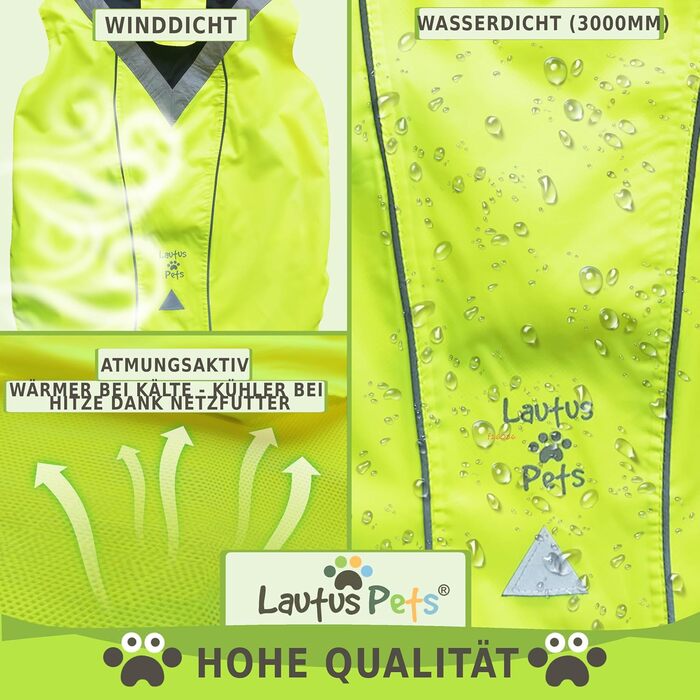 Дощовик для собак Lautus Pets, жовтий, водонепроникний, з отвором для шлейки (L)