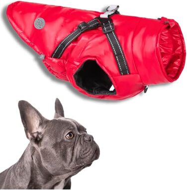 Водонепроникна куртка для собак 2-в-1 зі вбудованим шлейкою – відбиваюча зимова куртка для маленьких, середніх та великих собак, червона L
