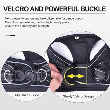 Нашийник для собак з повідком Anti-Pull, світловідбиваючий, для малих собак, кошенят, чорний, розмір M