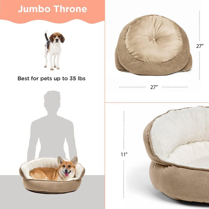 Ліжко для котів і собак Best Friends by Sheri Pet Throne Weizen Jumbo, ортопедичне, кругле