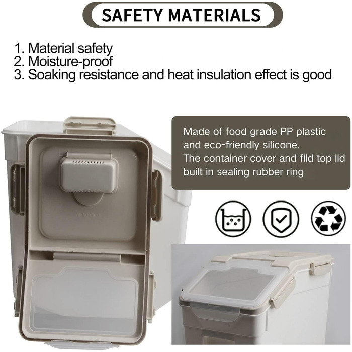Контейнер для зберігання корму для собак, зерна, рису, борошна: вологостійкий, пластиковий, з кришкою-замком та колесами (сірий)