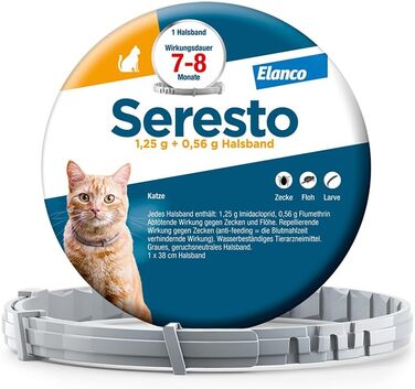 Halsband Seresto від блохи та кліщів для котів: захист до 7 місяців, довжина 36 см, 2 шт. в упаковці