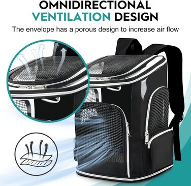 Рюкзак для тварин: переноска для собак та котів, до 9 кг, з сіткою та мискою, чорний