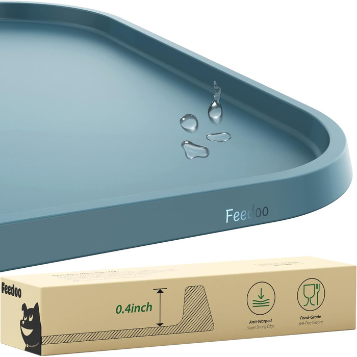 Підкладка під миску для котів та собак, силіконова, товста, з бортиками, велика (блакитна)