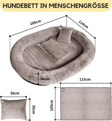 Крісло-ліжко для собак великих порід та людей, 180x114x35,6 см, з штучним хутром, ковдрою та подушкою, FURRYFECTION