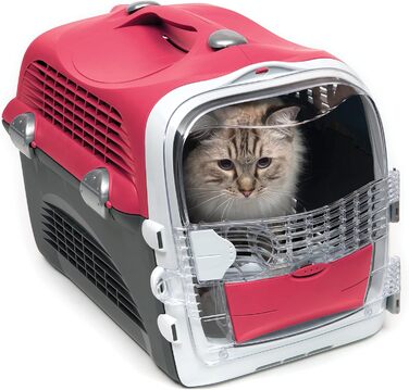Переноска для котів Catit Cabrio, транспортна коробка, 51x33x35 см, червона/сіра
